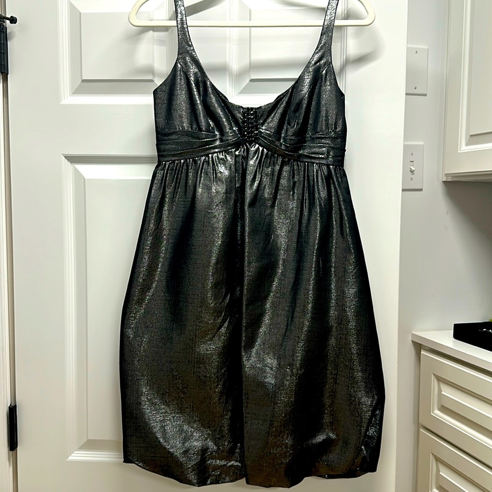 Carmen Marc Valvo silver black midi dress